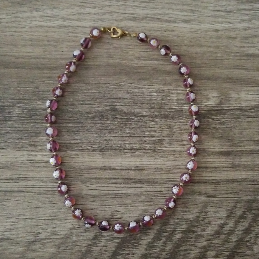 Purple flower marble necklace